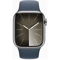 Apple Watch Series 9 GPS + Cellular 41mm Edelstahl silber Sportarmband sturmblau M/L